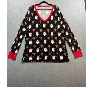 Bums & Roses Christmas Pajama Tunic Santa Reindeer Print 3X NWT